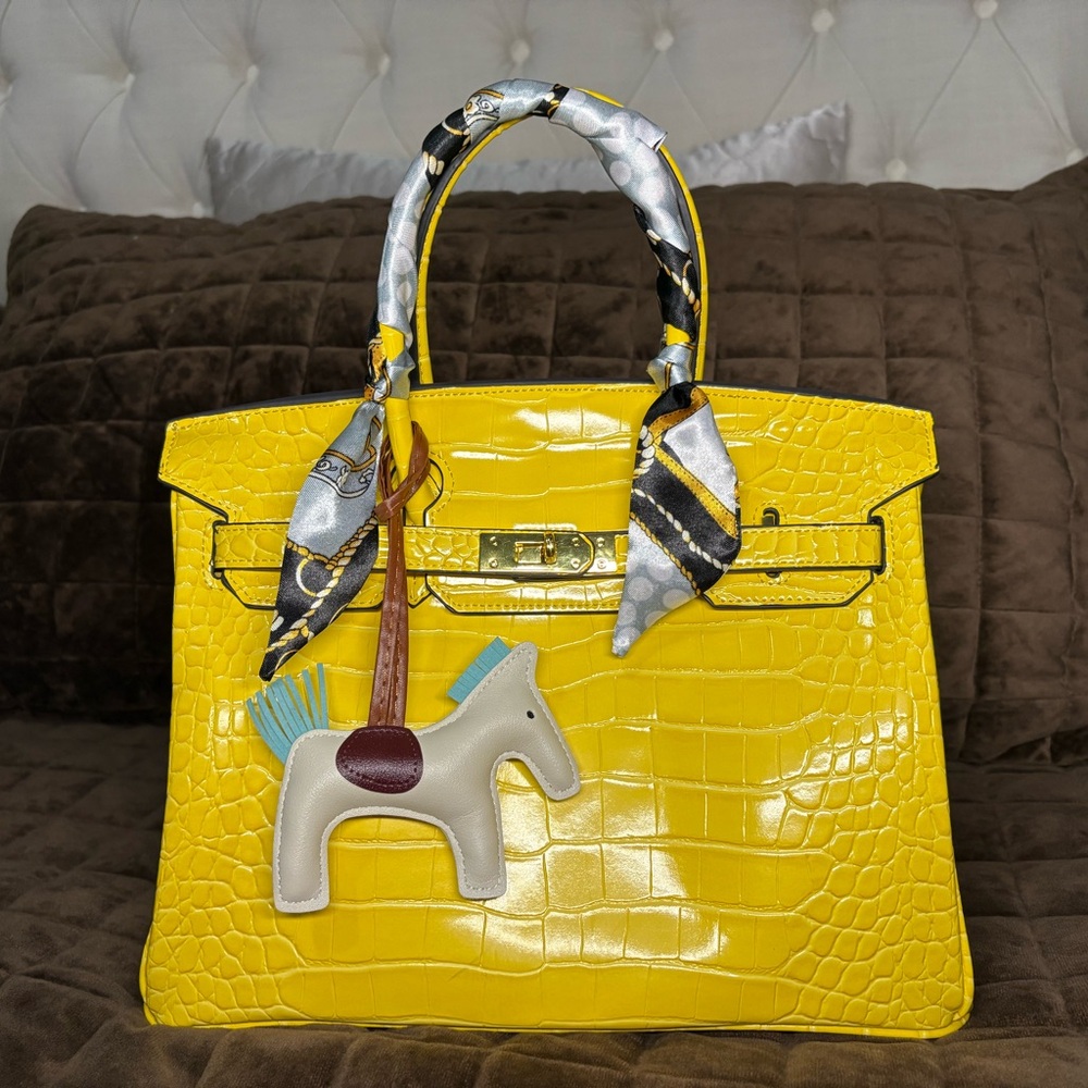 Yellow Crocodile Pattern Handbag